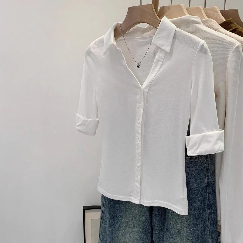

French White Polo Shirt Mid-sleeve Sun Protection Shirt for Women 2025 Thin Light Luxury High-end Top S білий