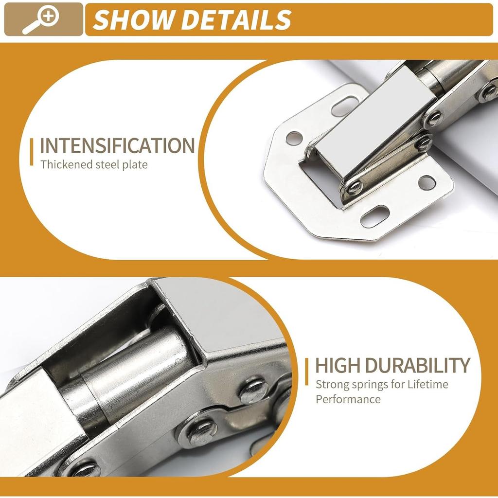 2-Pack Hidden Hinges for Cabinet Doors Frameless,90 Degree Concealed Cabinet Hinges, Surface Mount Hinges