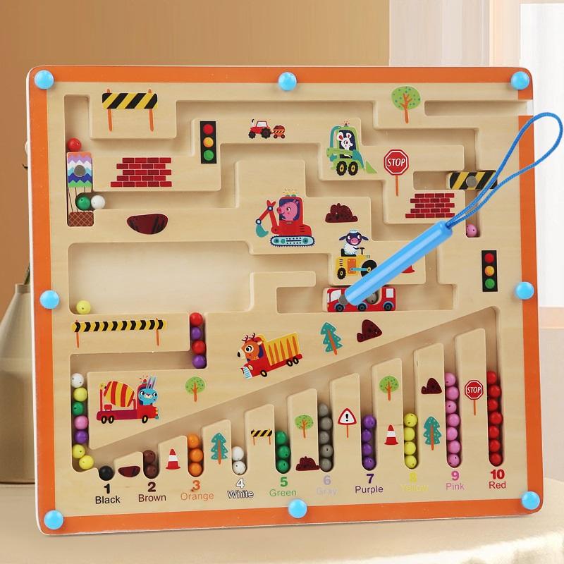 Children Wooden Magnetic Color and Number Maze Learning Education Toys Color Matching Montessori Toys Wooden Toys Gift for Kids