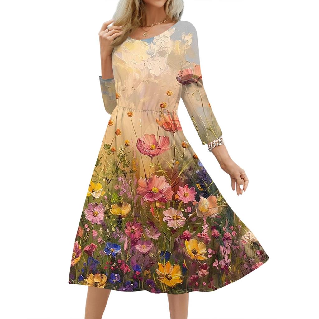 Women's Fashionable Floral Butterfly Loose Dress