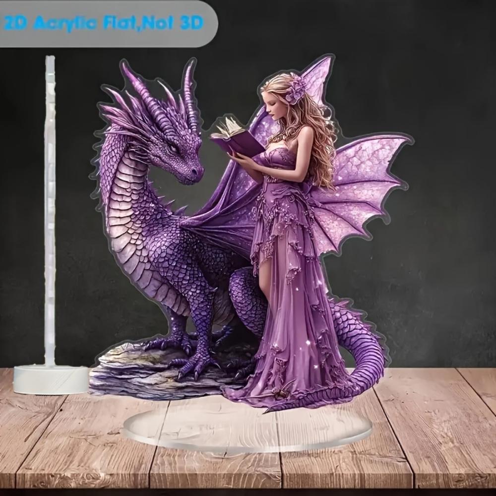 Purple Wings Fairy and Dragon, 2D Flat Acrylic, Tabletop Decoration, Suitable for Office, Living Room, Party, Christmas, Halloween