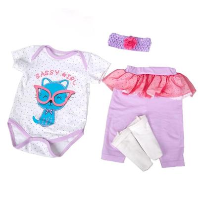 Handmade Baby Doll Clothes For 23 Inch Reborn Doll Cat Pattern With Bib Rompers For Kid House Toy Doll Accessories
