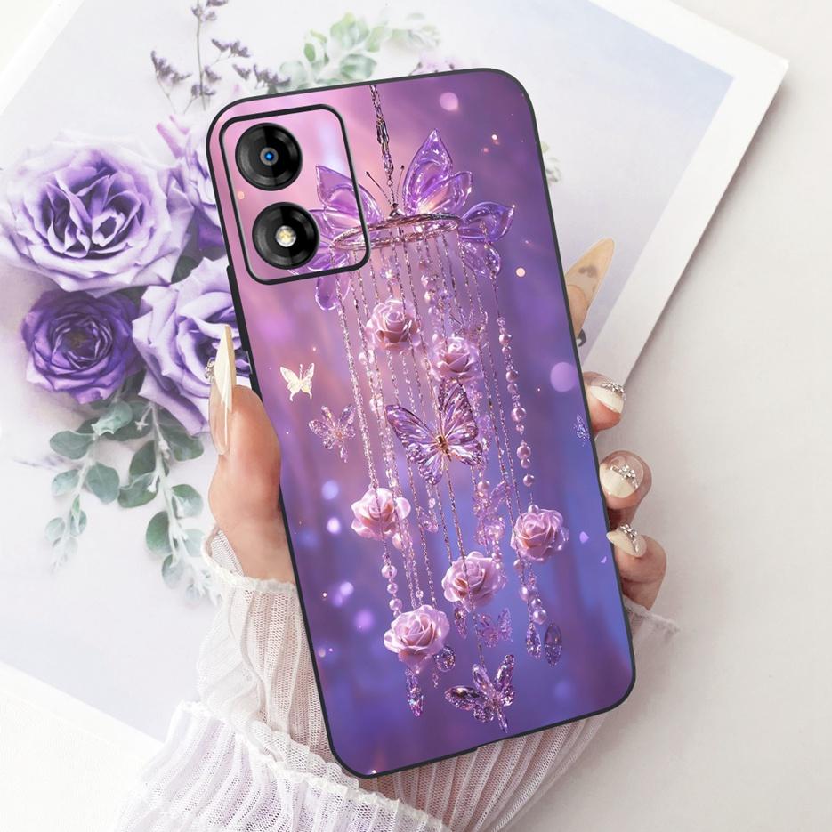 For Motorola Moto E13 Case Moto E14 Luxury Flowers Butterfly Painted Cover Soft Silicone Case For Motorola E14 E 13 MotoE13 Bags