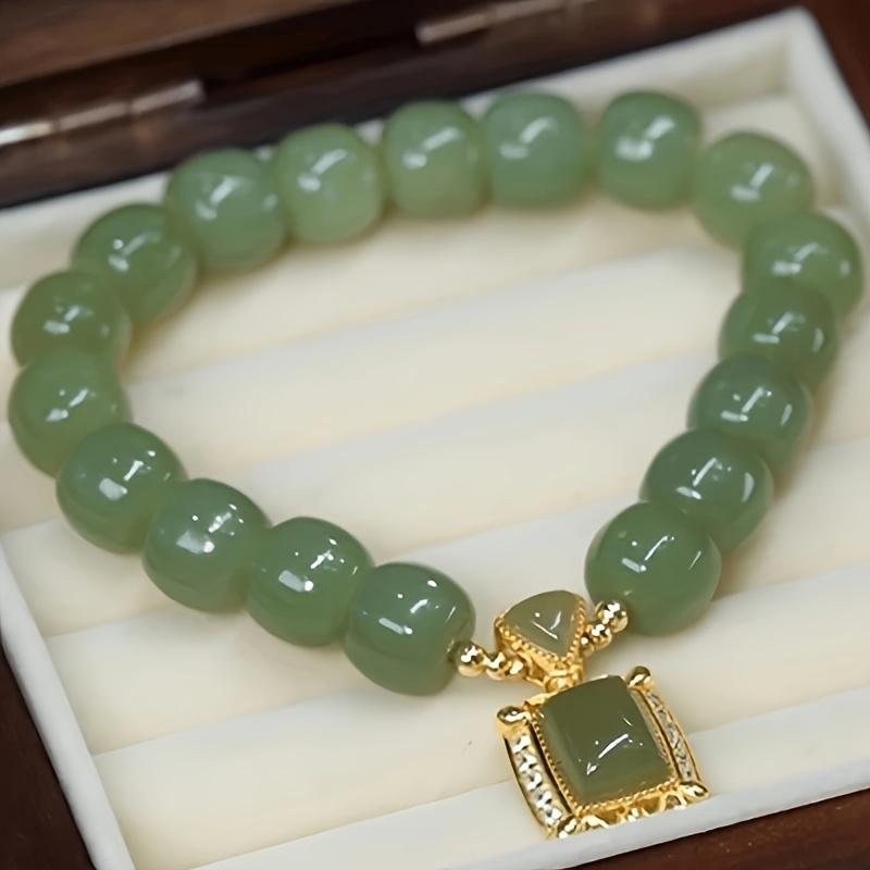 1pc Elegant Jade Colored Beaded Bracelet  Traditional Chinese Style, Chic Accessory for All Occasions Fashion Bracelet Women Gift