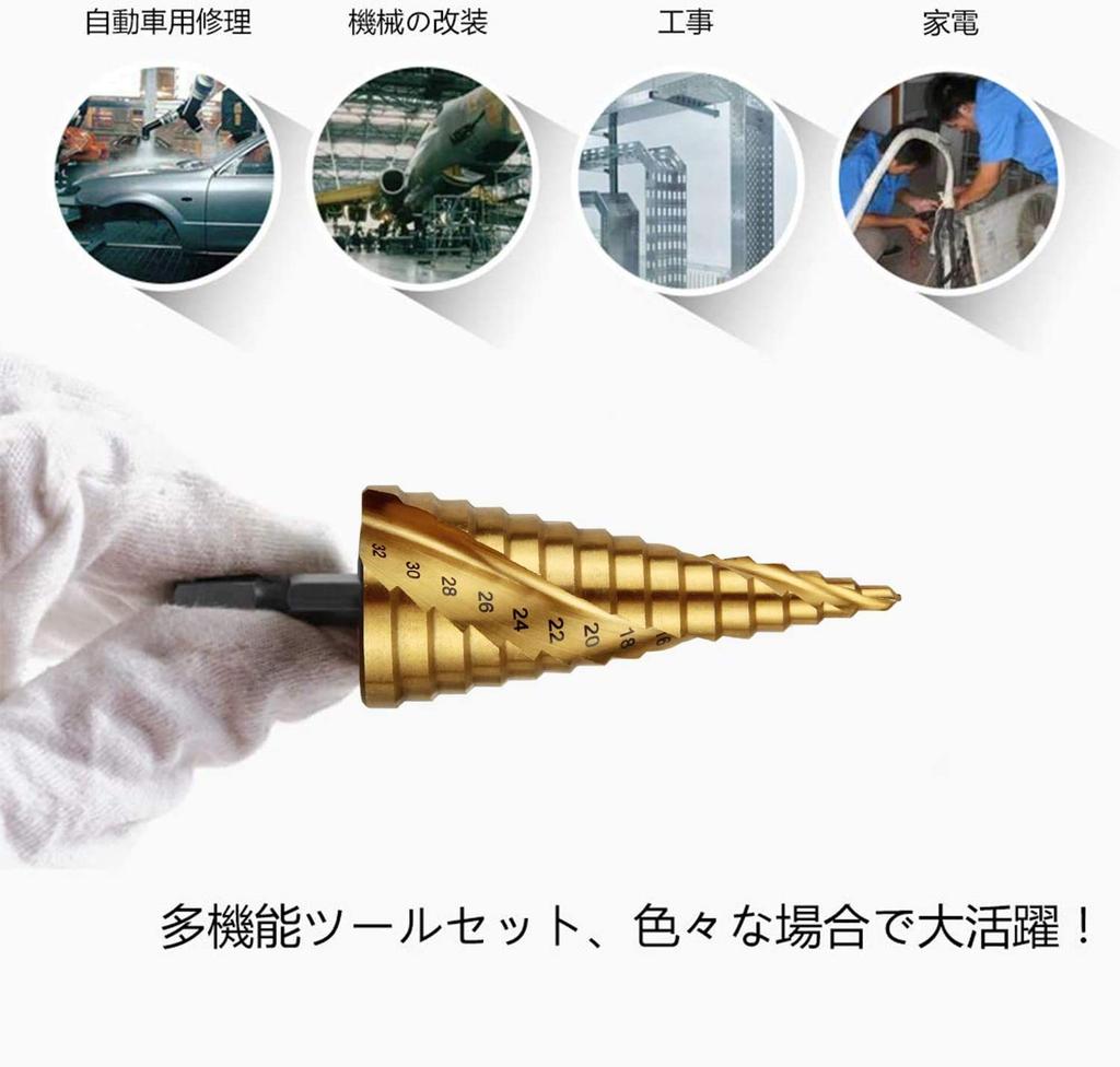 ONUEMP Hexagonal Step Extra Titanium HSS Steel Hexagonal Spiral Drill, 1-Piece Set, Spiral, Sharp, Coated, Drill, (4-32mm)