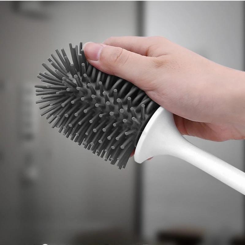 1PC Simple Wall-Mounted Storage type Household Long Handle Soft Bristle Brush Silicone Head Toilet Brush Bathroom Cleaning set