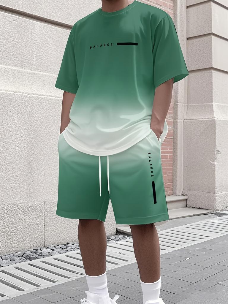 Men's Letter Print Crew Neck Short Sleeve Stylish Streetwear Men's Fashion Set Summer Casual Outdoor Vacation Two-Piece Set