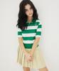 AWESOME STUDIO Striped Cable Collar Knit Green