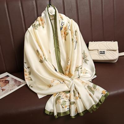 Schal aus Seidensatin mit Elsterzweig-Blumen-Aufdruck für Damen, dekorativer Schal