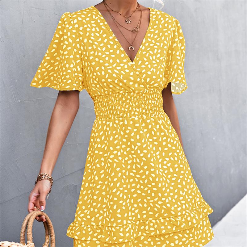V-neck Dress Women's A-line Short Sleeved Spring Summer S-XXXL
