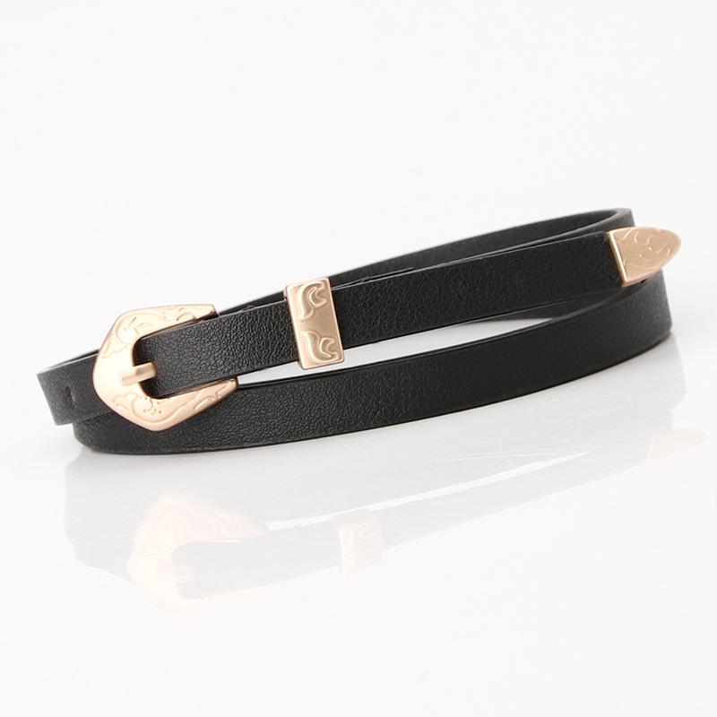 New Women's Matte Multi-color Pu Thin Belt Alloy Carved Three-piece Set Simple Versatile Dress Decorative Belt