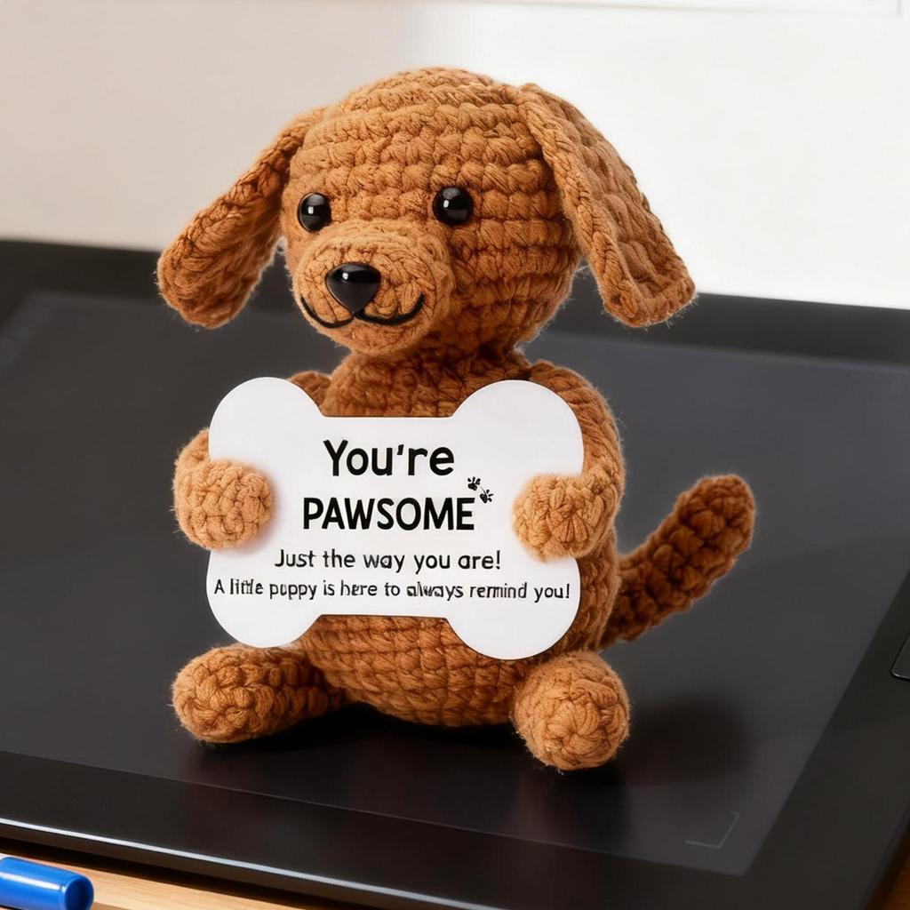 Positive Energy Pocket Hugs Crochet Doll Mini Handmade Knitted Plush Puppy Funny Support Gift With Card