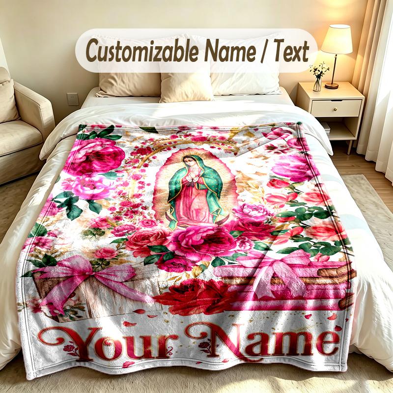 Virgin Mary Theme Custom Blanket Personalized Name & Text Customized Soft Warm Throw Blanket Home Decor