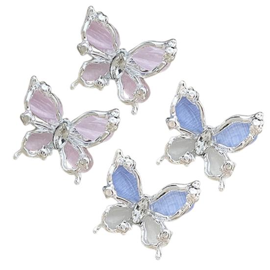 1 Pair Women Stud Earrings Double-layered 3D Butterfly Faux Opal Polished Anti-slip Ear Studs Prom Dating Party Ear Jewelry