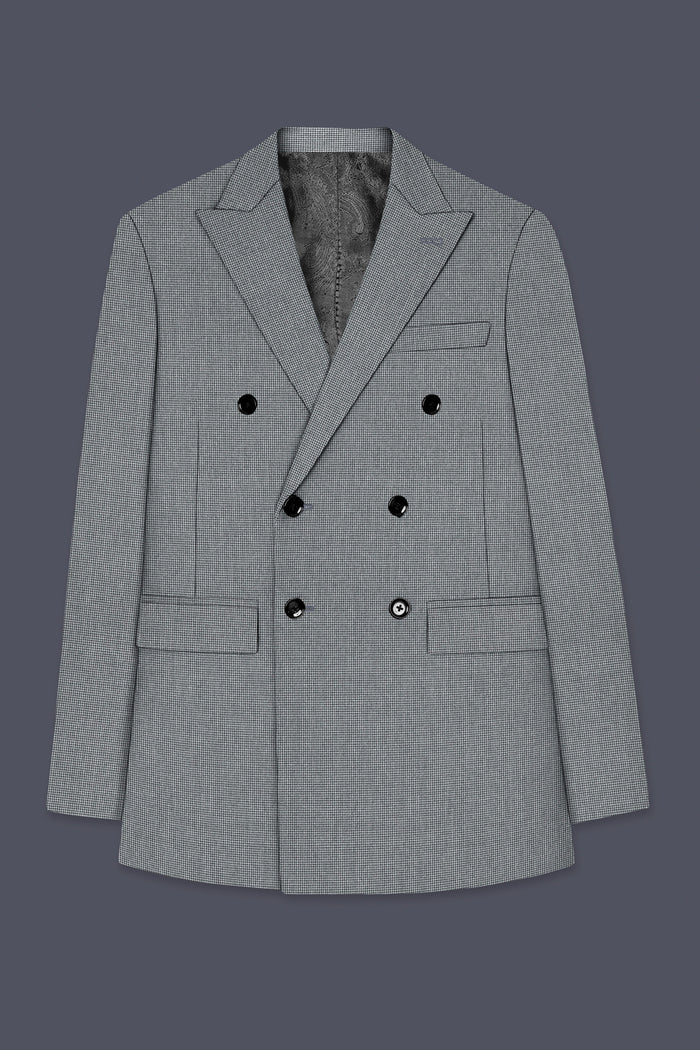 Шерстяной двубортный блейзер с узором  гусиная лапка  цвета  Серый туман 42