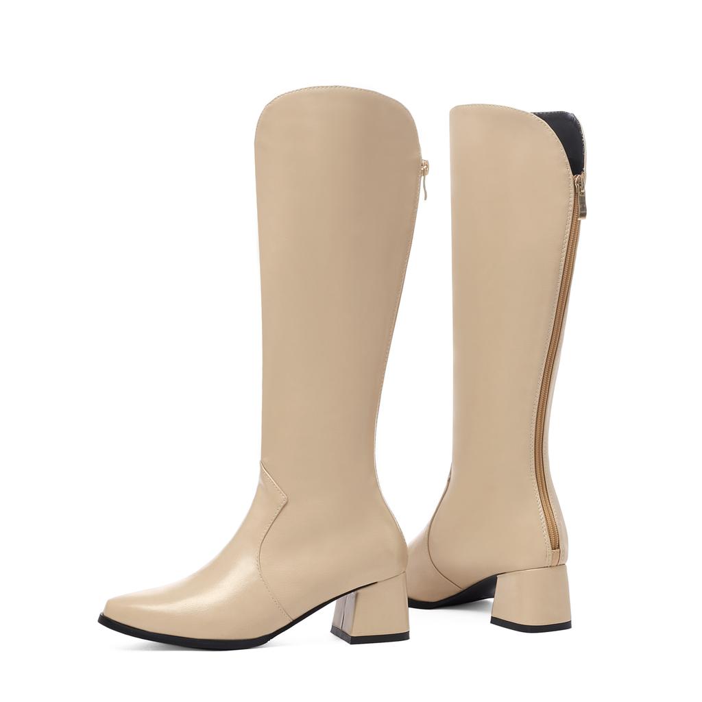 Women's High-heeled Boots Autumn and Winter Temperament Versatile Thick Heel Solid Color Large Size Medium Boots