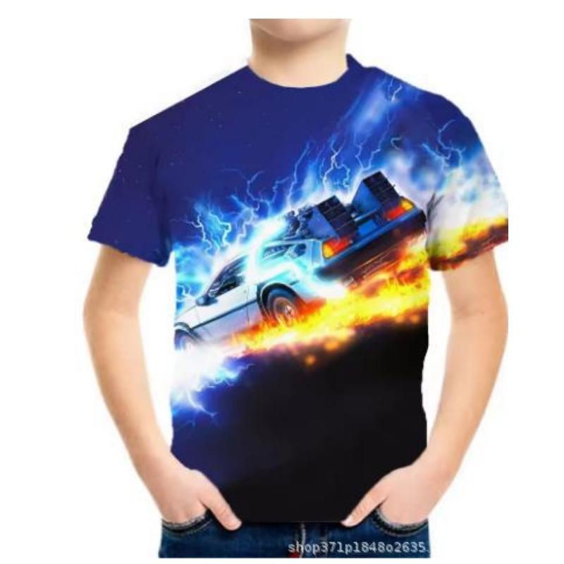 Summer Round Neck 3D Racing Series Printed Top Fashionable Casual Short Sleeved Children's Boy T-shirts