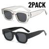 2PCS New Fashion Small Rectangle Sunglasses Men Women Wide Leg Glasses Outdoor Travel Shades Vintage Shades UV400