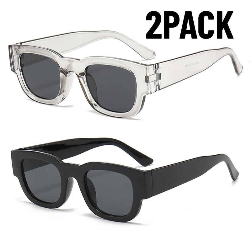2PCS New Fashion Small Rectangle Sunglasses Men Women Wide Leg Glasses Outdoor Travel Shades Vintage Shades UV400