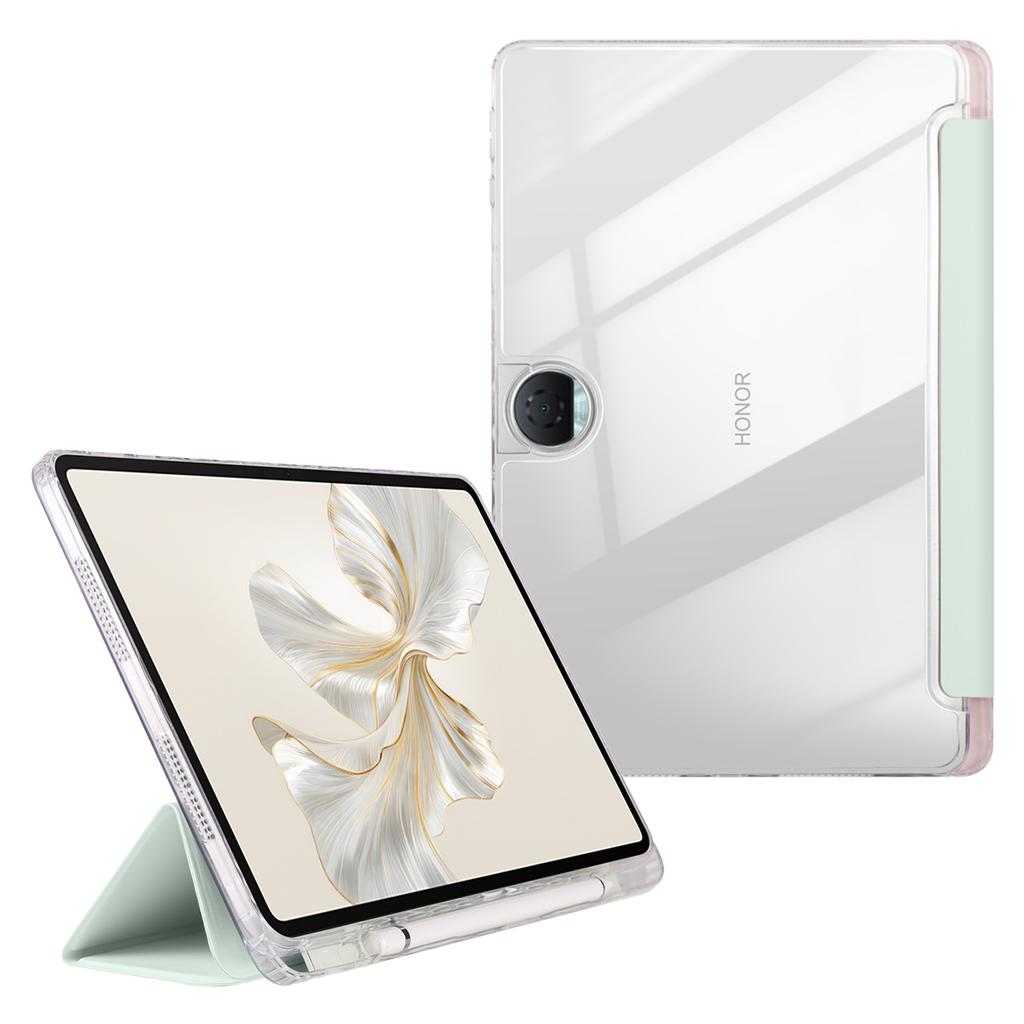 For Honor Pad 9 Case Tri-Fold Stand Leather+TPU+Acrylic Clear Back Tablet Cover