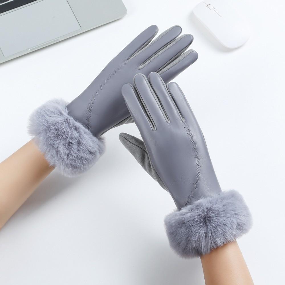 Faux Fur Trim Touchscreen Plush Gloves Fluffy Cycling Windproof Gloves Women