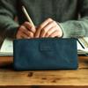 LEATHER VILLAGE Leather Pencil Pouch Blue 20x10cm Double Pocket Elegant and Practical Zipper Pouch Holder for and Women - - - - Artists, Men,