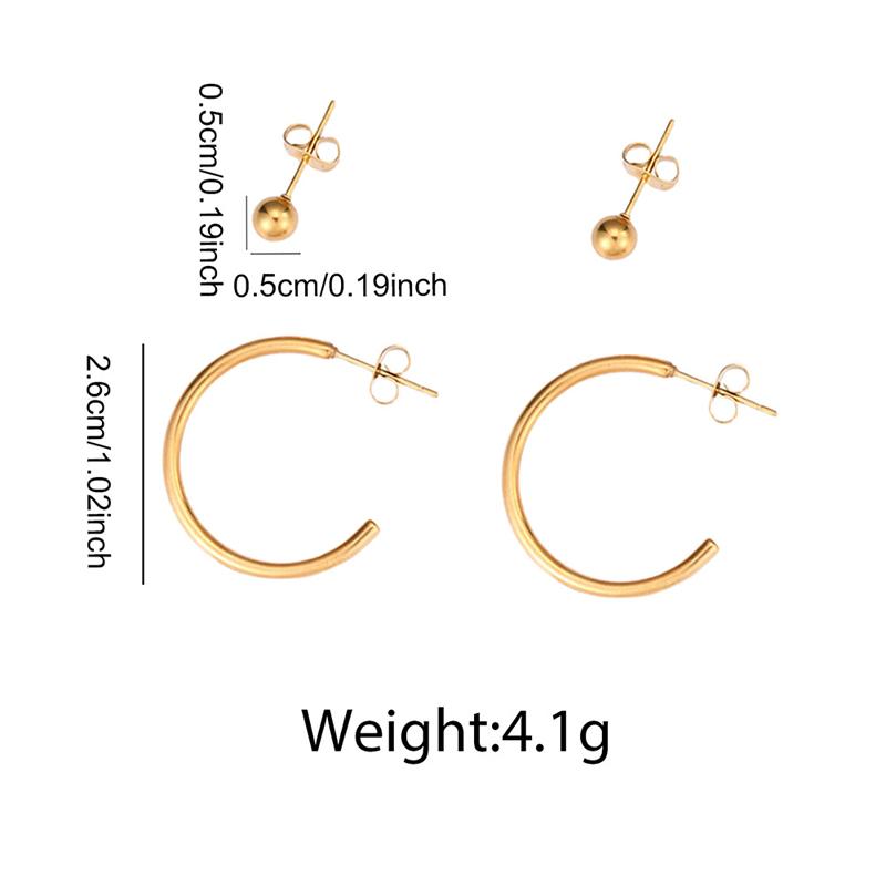 4Pcs/Set Titanium Steel Earrings for Women Minimalist Gold Color C-Shaped Stud Earrings Fashion Daily Jewelry Decoration Wear