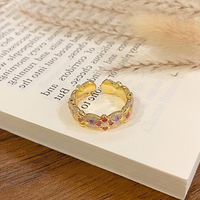 New Chinese Enamel Oil Pattern Ring Light Luxury High Sense Internet Celebrity Foreign Style Versatile Ring