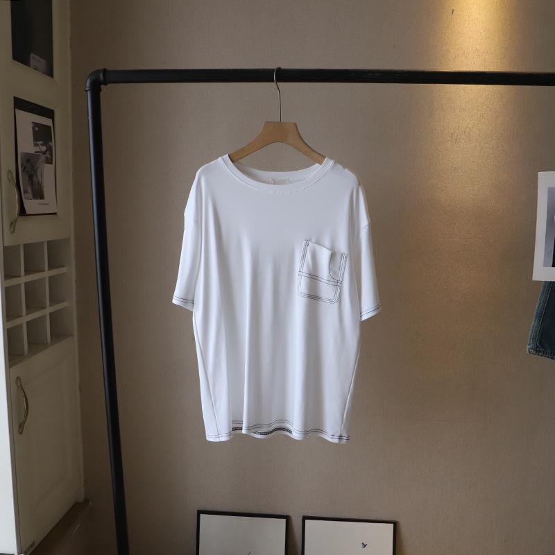 

2025 Лето Женская Футболка Большого Размера в Корейском Стиле Кэжуал с Коротким Рукавом - Круглый Вырез, Простая, Универсальная, Свободного Кроя (Стиль 3583) One Size белый