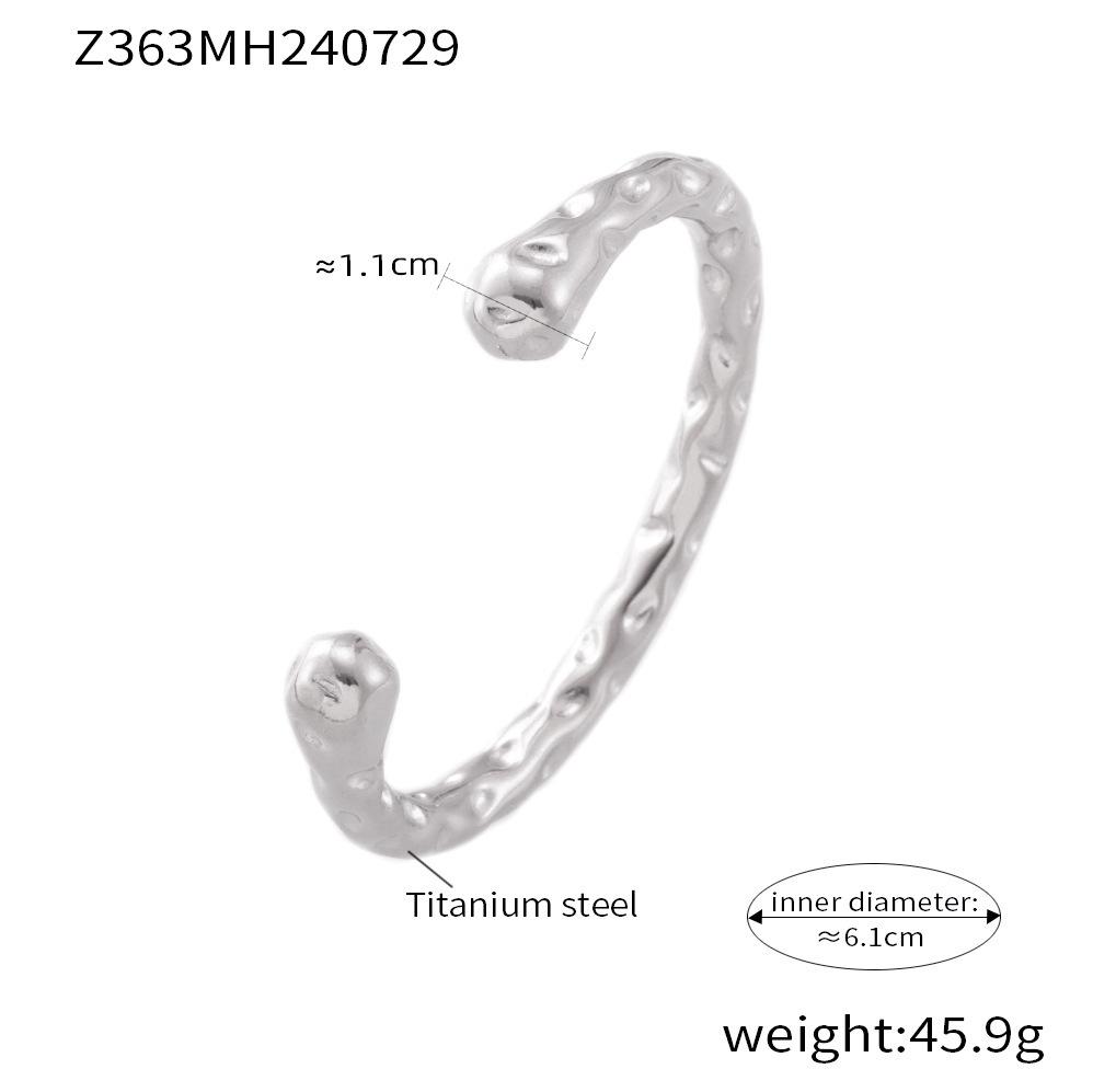 European American INS Style Irregular Hammered Texture Bracelet, 18k Gold-Plated Titanium Steel, Simple Retro Design.