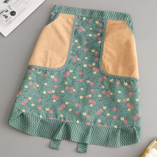 Atmungsaktive Halbschürze mit Taschen Wasserabweisende Küchen-Taillenschürze zum Kochen, Gärtnern, als Kellnerin, Blumenmuster, Verstellbar, Back-, Catering-Schürze