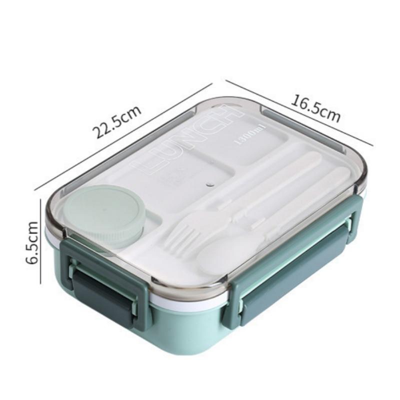 1300ML Lunch Box Plastic Portable Compartment Bento Box Microwave Students Office Food Container with Fork and Spoon Tableware