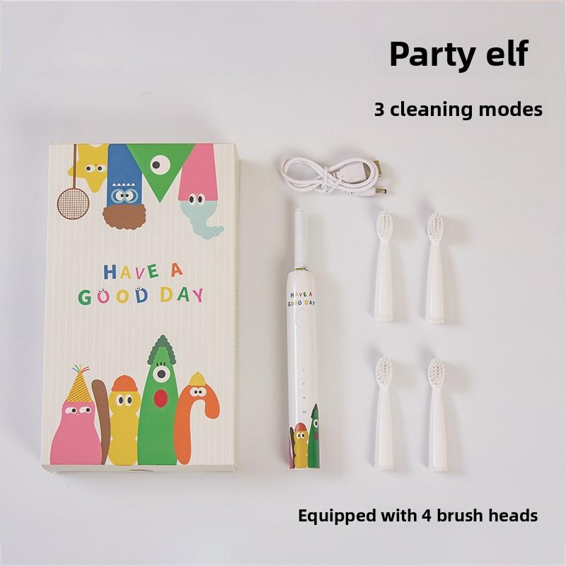 

Веселая детская электрическая зубная щетка с рисунком Соник, зарядка через USB, детская мягкая щетина, 4 насадки, водонепроницаемая подарочная коробка