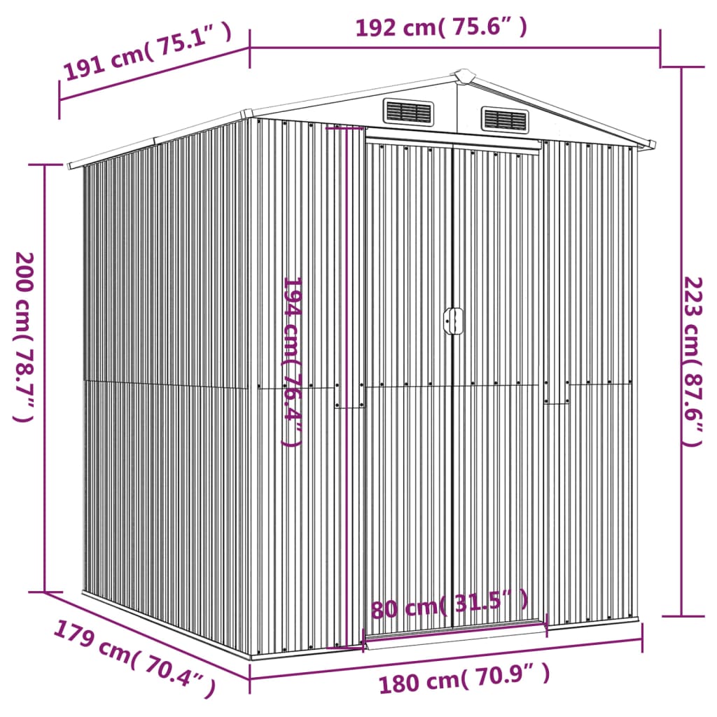 Vidaxl Garden Shed, Green, 192X191X223 Cm, Galvanized Steel