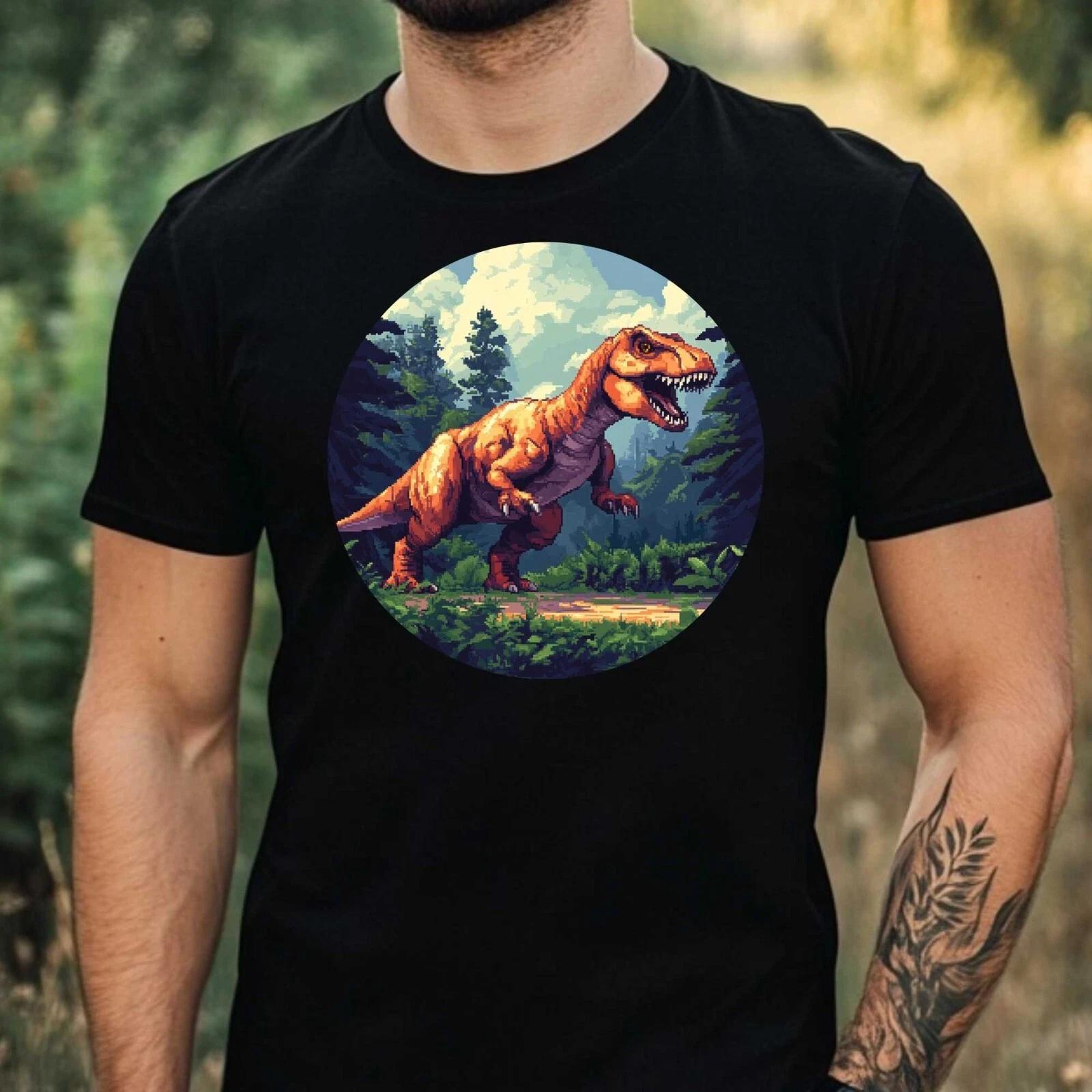 T-Shirt Herren Dino Pixel Art Motiv Baumwolle Größe XS bis 5XL XXXXL