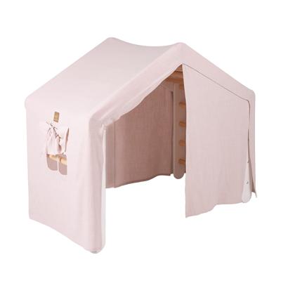 MeowBaby ® Tırmanma Merdiveni Büyük Ev 112x61x94 cm Çadırlı İç Mekan Üçgen Ahşap, Keten, Viskon, Pembe Ev