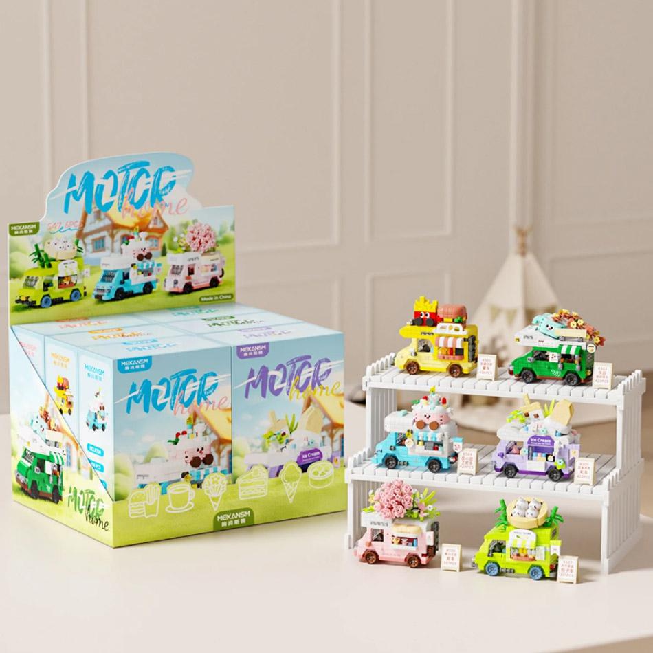 New Creative Food Travel Rv Building Blocks 6Pcs Easy Assembly Educational Construction Toy Kids Diy Ornament Ideal Gift Choice