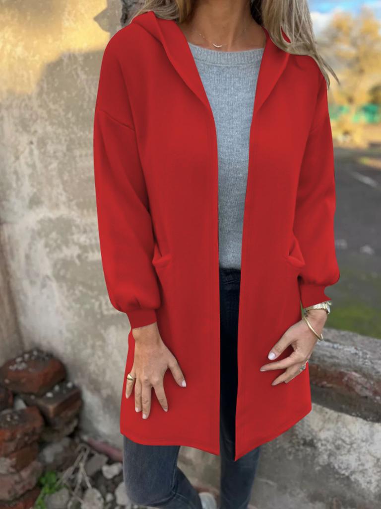 Europe, America, autumn and winter new solid-color hooded cardigan jacket women's long-sleeved loose casual versatile knitted jacket