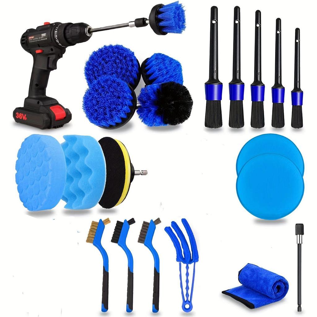 24-Piece Car Cleaning & Polishing Kit: Wheel Hub Brushes & Waxing Tools Set