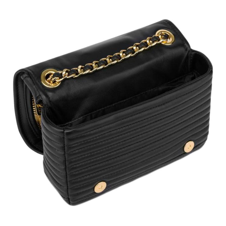 Moschino Logo Slide Chain Zipper Pocket Lambskin Crossbody Shoulder Bag Small Women Bags Black 2322-A7536-8002-1555