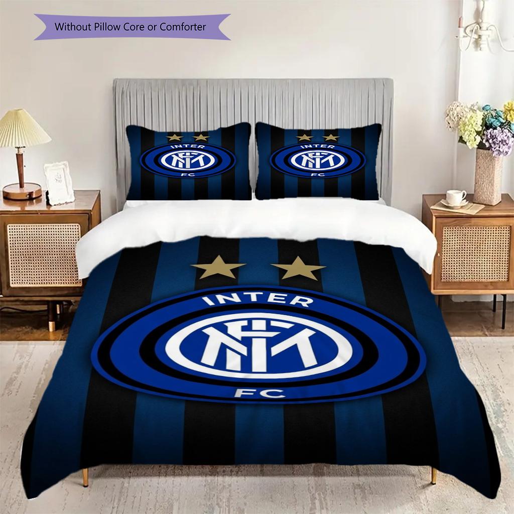 Inter Milan Football Club Emblem Three-piece Set (1 * Duvet Cover + 2 * Pillowcase, Without Core) Bedding Set Duvet Cover and Pillowcase