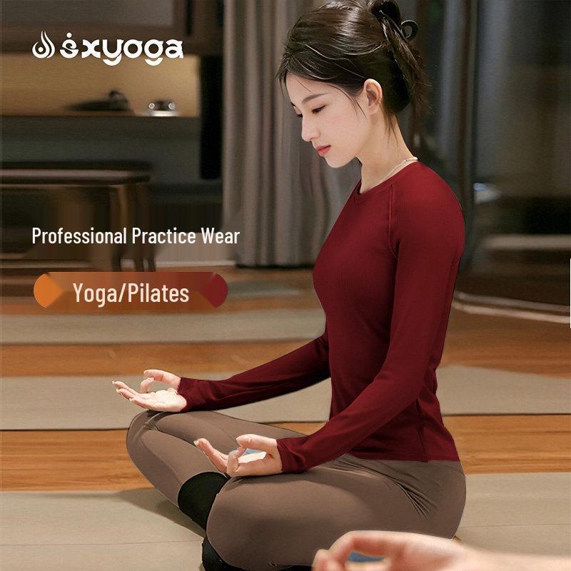 Women's Red High-End Yoga Clothes - Autumn/Winter Long Sleeve Pilates Training Sportswear