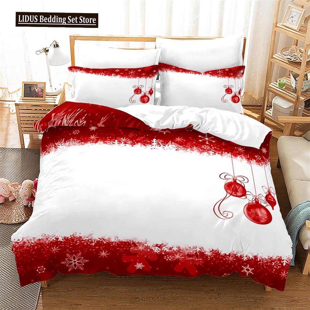 Christmas Duvet Cover Set King Size Snowflake Bells Pattern Festival Bedding Set Polyester Comforter Cover For Kids Boys Girls