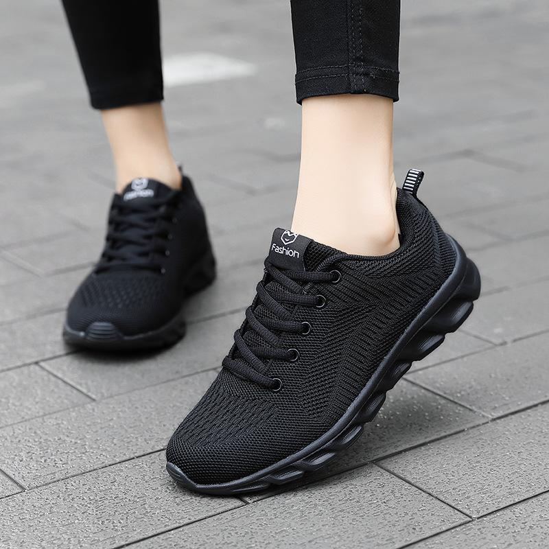 Black Non-slip Women's Shoes, Non-slip and Light Running Sports Shoes, Breathable Casual Travel Shoes, Comfortable Work Shoes