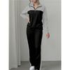 Women 2 Piece Tracksuit Color Block Half Zip Sweatshirt & Wide Leg Pants Set Casual Knit Loungewear Outfit