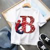 2026 New Childrens Spider Unisex Cartoon Letter Printed Tshirt Cotton Tshirt Boys Short Sleeved Top Childrens Clothing