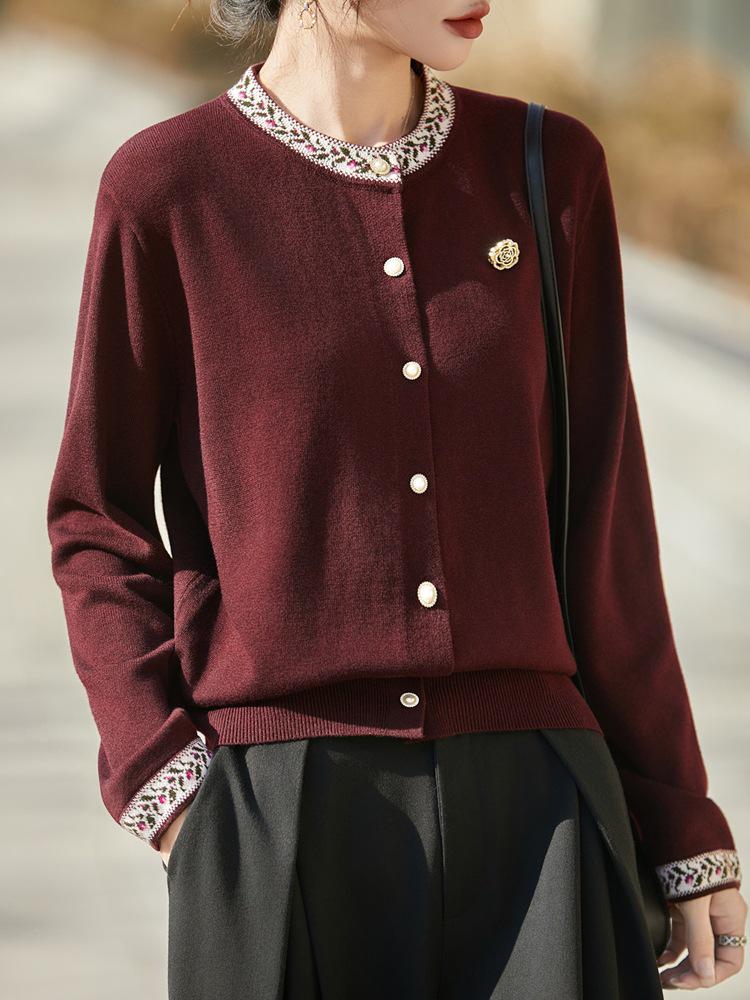 French Fashion Jacquard Wool Knit Cardigan - Women's Slimming Autumn/Winter Sweater Coat