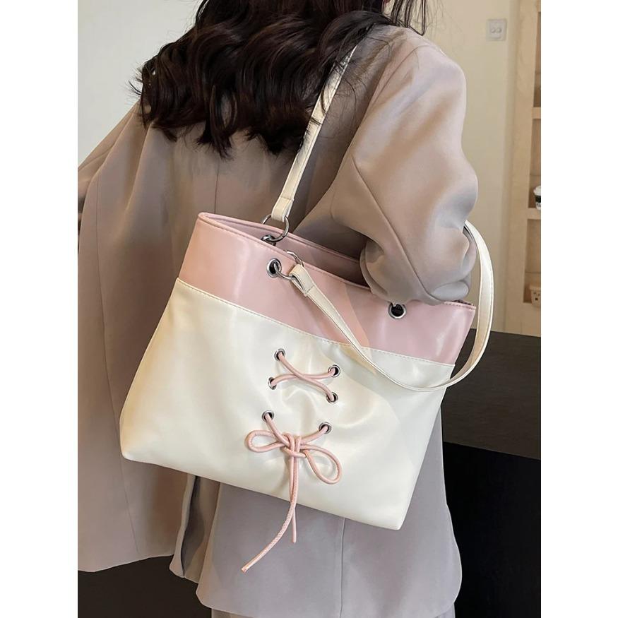 Commute Large Capacity Women Tote Bag High Quality Versatile Contrast Color Shoulder Pack Leisure Handbag For Travel