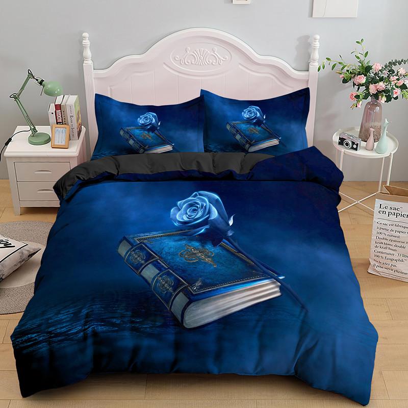 Magic Book Duvet Cover Set Blue Background Romantic Comforter Cover King Queen Size For Kids Boy Girl Teen Polyester Bedding Set