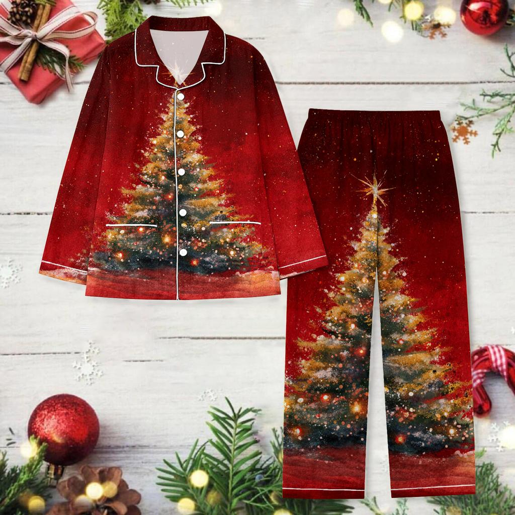 Ladies' Christmas Printed Long Sleeved Long Pants Casual Home Set